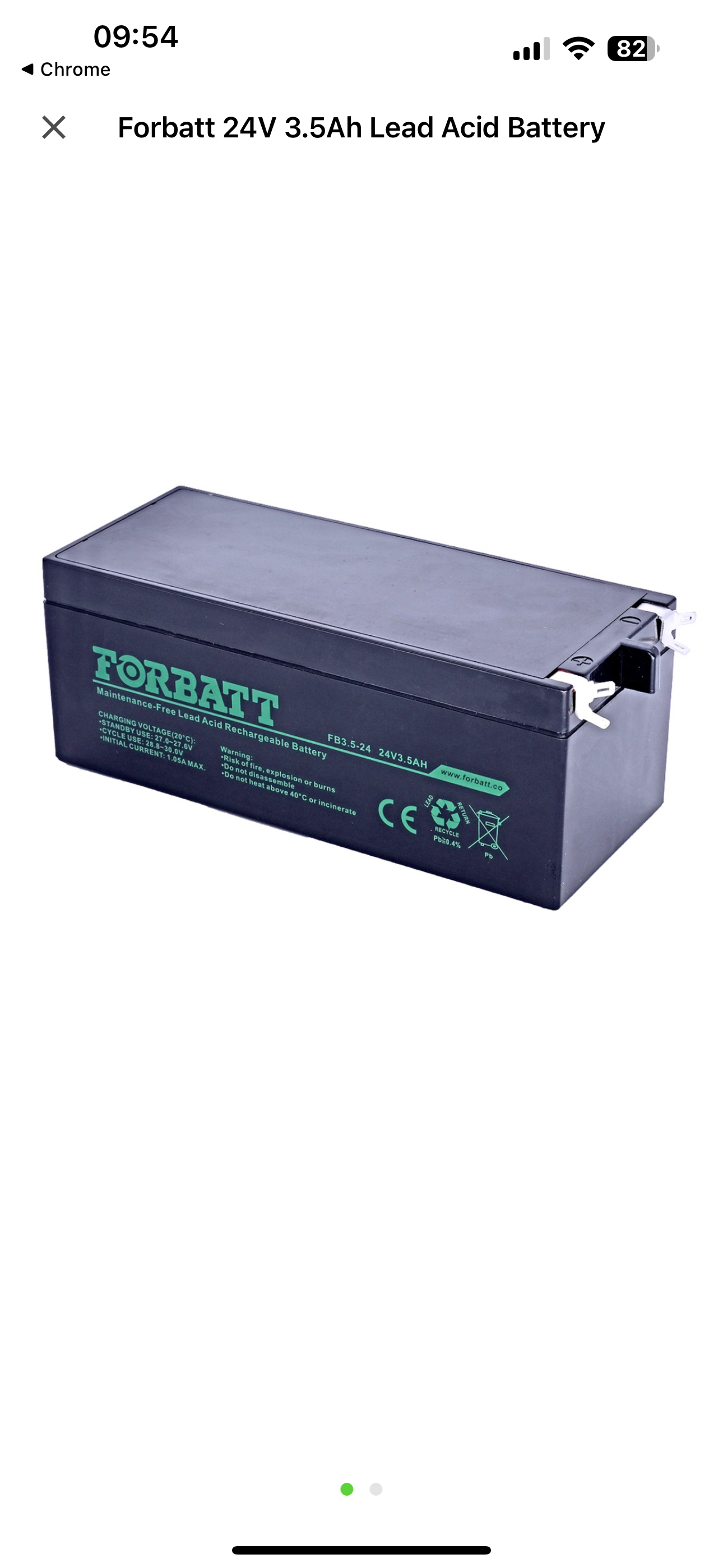 Forbatt 24 volt 3.5AH Lead Acid Battery with loom A0001118