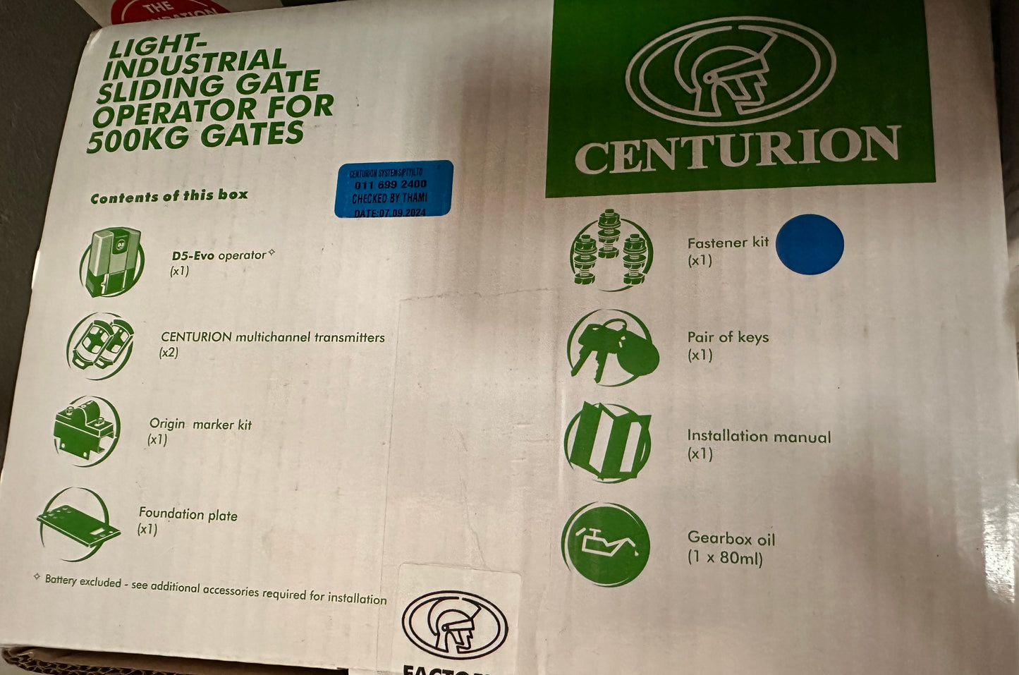 Centurion D5 Evo Gate Motor (only) with baseplate
