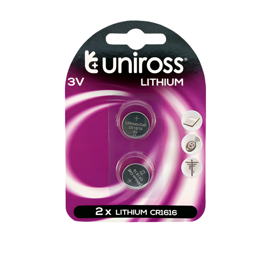 CR1616 Coin Battery Lithium Uniross (2 pack)