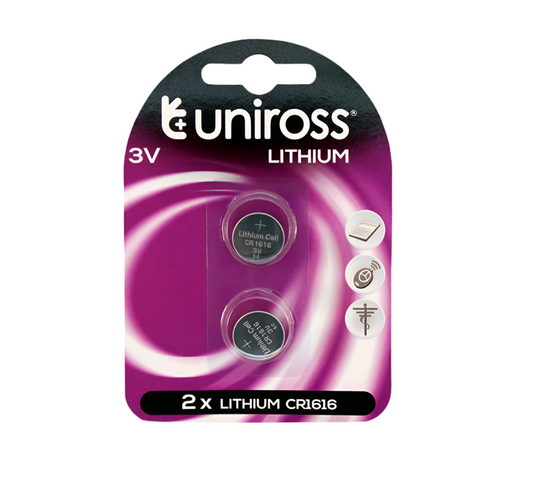 CR1616 Coin Battery Lithium Uniross (2 pack)