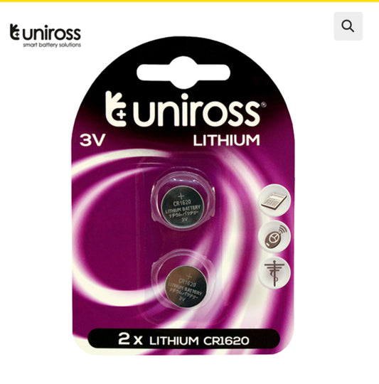 Uniross CR1620 3V Lithium Battery (2 pack)