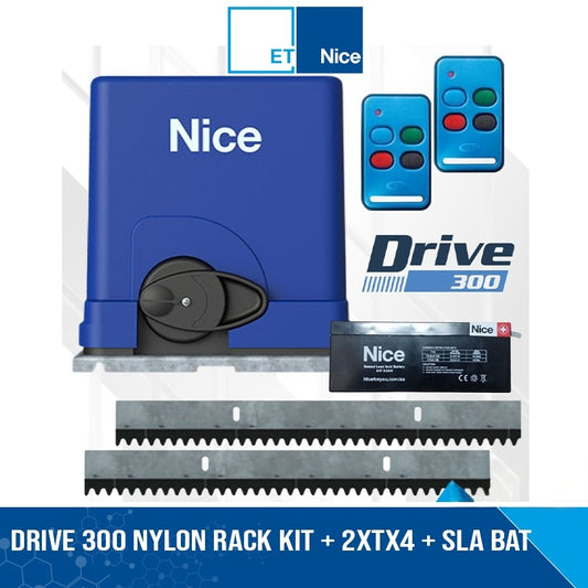 ET DRIVE 300 Gate Motor 2 x 2m NYLON RACK KIT + 2xTX4 + 24v 3.5ah Sealed Lead Acid Battery