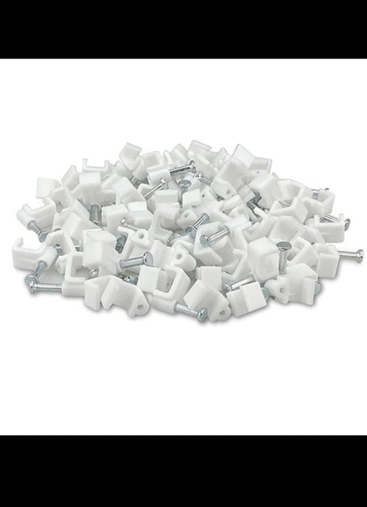 Cable clips 5mm white flat 100PK